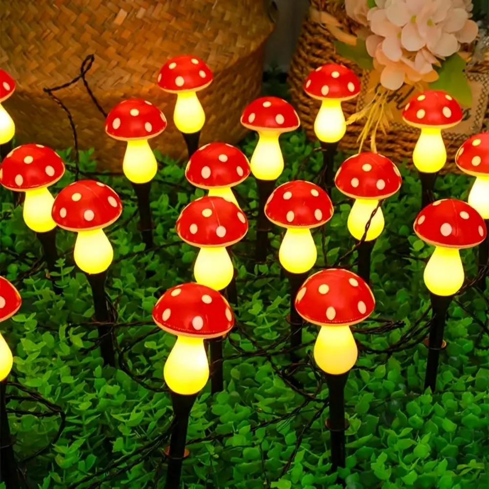 Outdoor Yard Power Stake - 5M10LED/8M20LED Solar Powered Mushroom Stake String