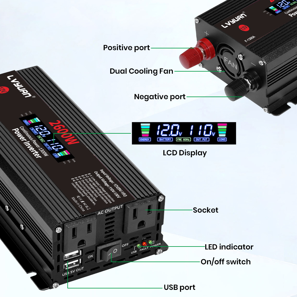 1500W 2000W 2600W Power Invert - Outdoor Usb Power Adapter 评论和价格