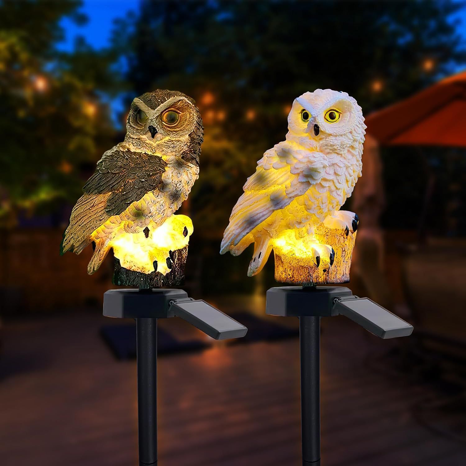 Solar Powered Owl Garden Light - Outdoor Yard Power Stake 评论和价格